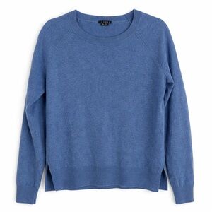 Theory 100% Cashmere Blue Crewneck Sweater Size M Side Slit Luxury Knit